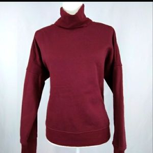 Nine West 2 Cotton Ribbed Turtle Neck Sweaters Black & Burgundy L